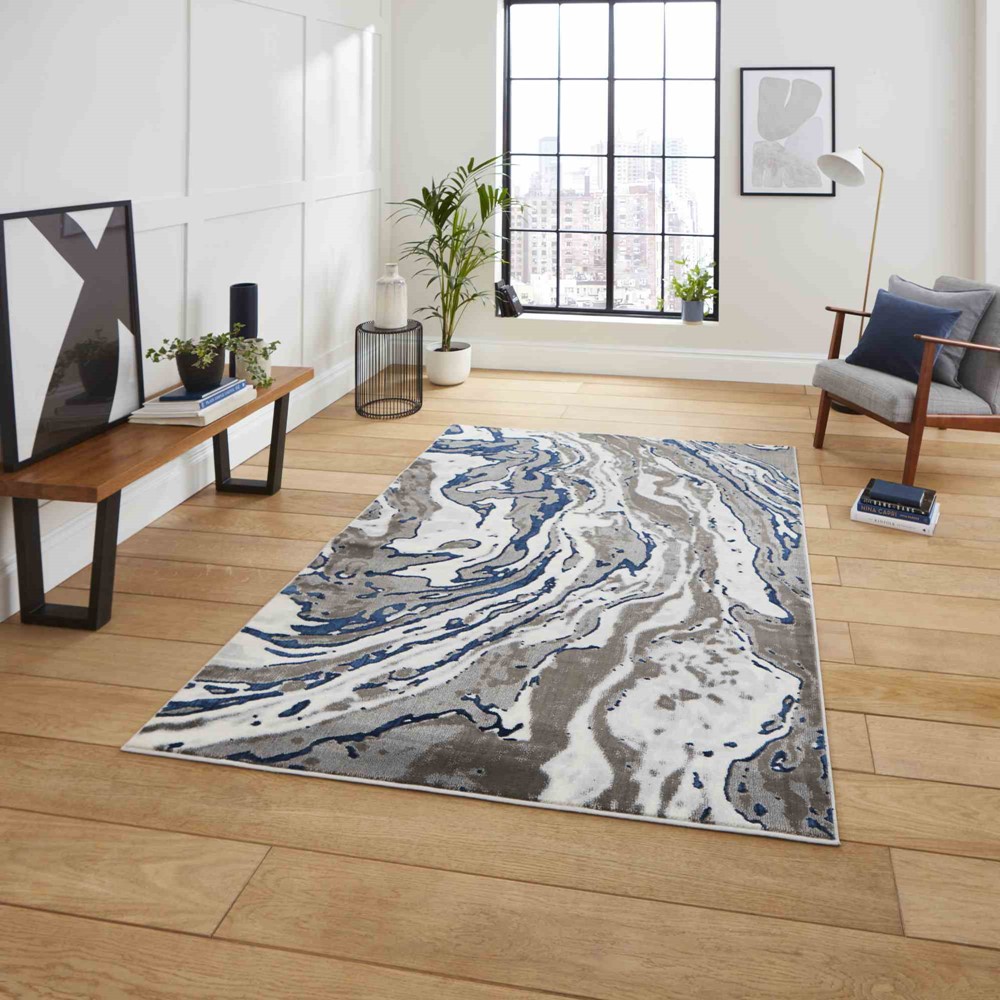 Apollo GR584 Modern Marble Textured Rugs in Grey Navy